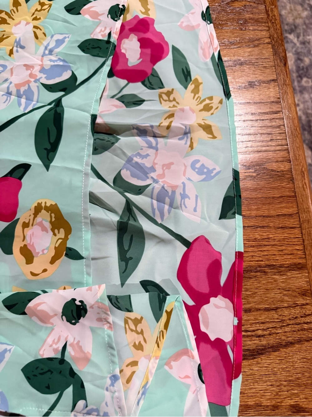 Umgee Mint Floral V-Neck Blouse with Fuchsia & Yellow Flowers - Picture 5 of 6